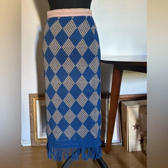 Coachella Vibe & Other Stories Crochet Knit Set Blue Gray Size S - Picture 2 of 4